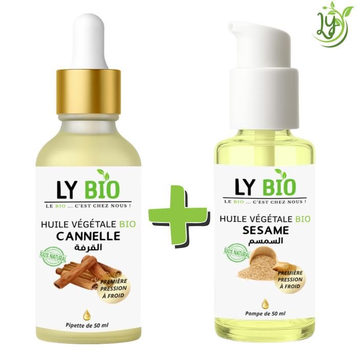 LYBIO PACK HUILE CANNELLE 50ML - PIPETTE + HUILE SESAME 50ML - POMPE