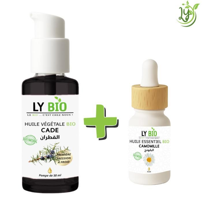 LYBIO PACK HUILE CADE 50ML - POMPE + HUILE ESSENTIEL CAMOMILLE 10ML