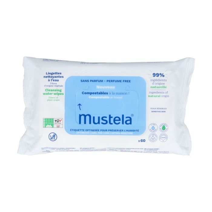 Mustela Lingettes de Coton Bio à l'Eau 60 unités