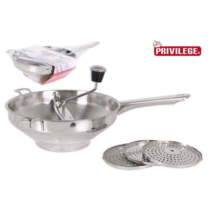 Presse-purée - Acier inoxydable - 3 disques interchangeables - 24 cm - Idéal pour purées