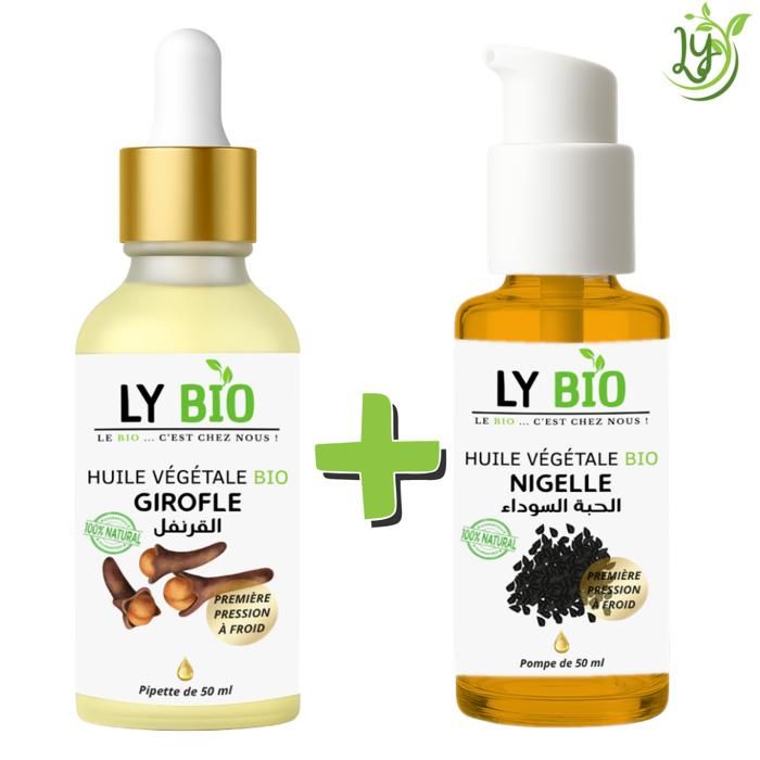 LYBIO PACK HUILE GIROFLE 50ML - PIPETTE + HUILE NIGELLE 50ML - POMPE