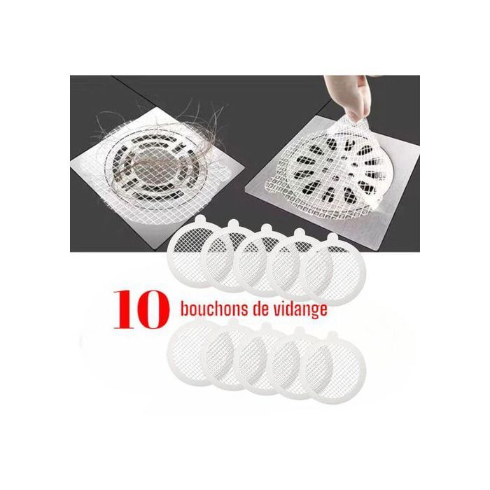 Lot de 10 bouchons de vidange pour salle de bain, cuisine, jetables, grille autocollante, baignoire, évier, passoire à cheveux