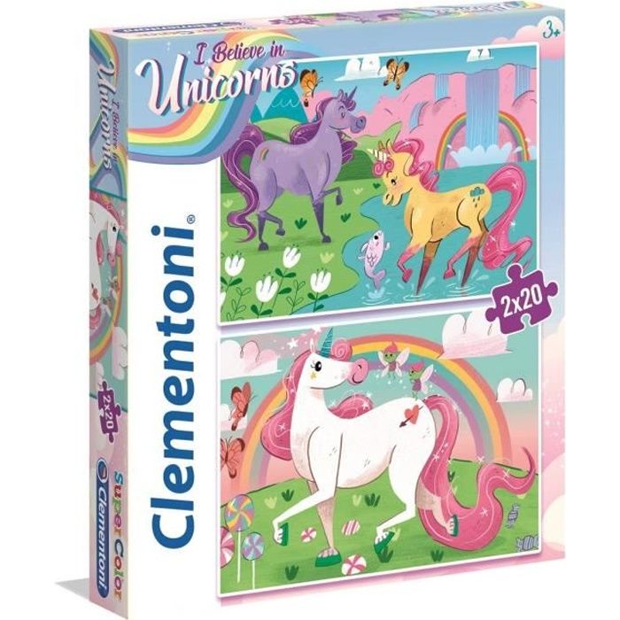 Puzzle Licornes - Clementoni - 2x20 pièces - Pour Enfants de 3 Ans et Plus