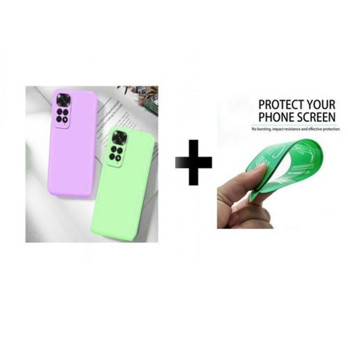 Case Pack : 2 Pochette Xiaomi Note11 4G Silicone Mauve Et Vert Pistache+ Protection Incassable