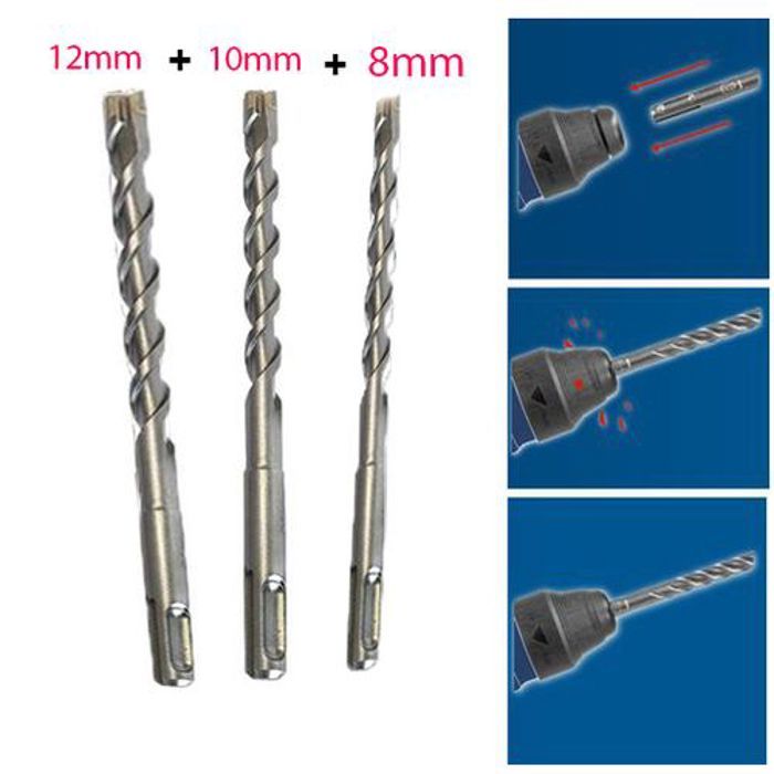 Pack Foret Beton 8, 10, 12mm, pour Perceuse Électrique, Mèches de perçage 160mm