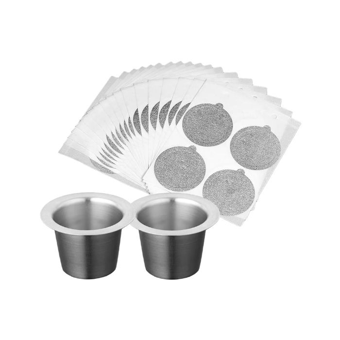 2 Capsules Nespresso rechargeables en inox + 40 couvercles en aluminium