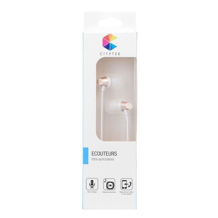 Écouteurs en métal - CITYTEK - MF016008 - 1,2m - Micro intégré - Étanche