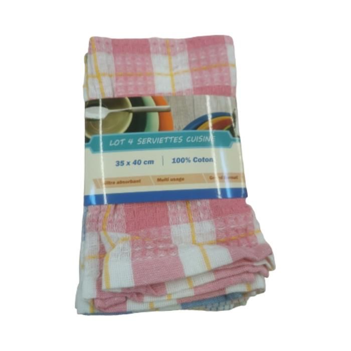 Set de 4 torchons gaufrés - 35x40 cm - 31 GSM - Coton - Couleur Aléatoire