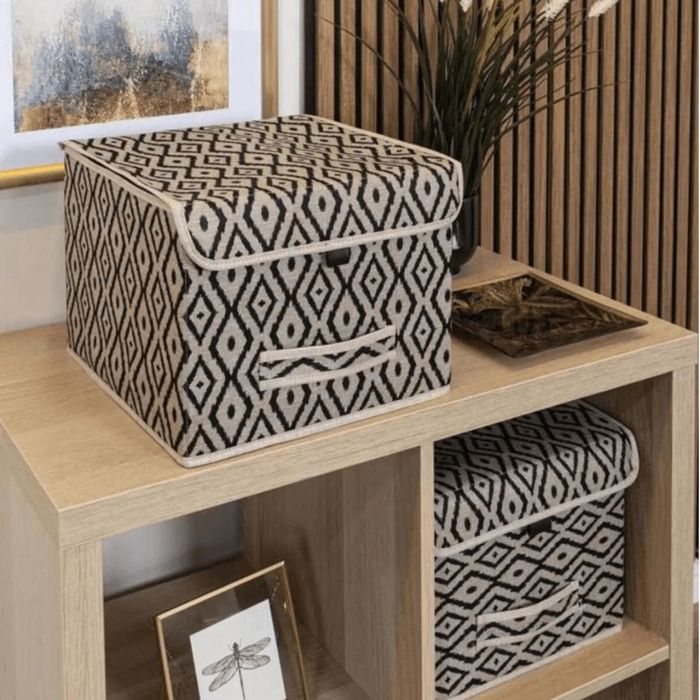 Boîtes de rangement - Non spécifié - Lot de 2 - Tissu décoratif - Pliable - Avec couvercles