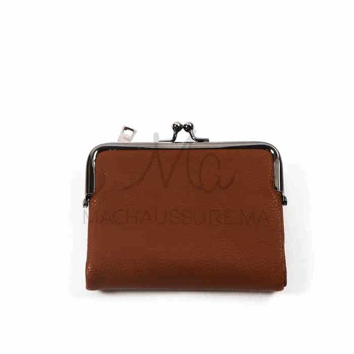 Portefeuille - Essentiel - Marron - Cuir véritable - Souple - Fermoir porte-monnaie