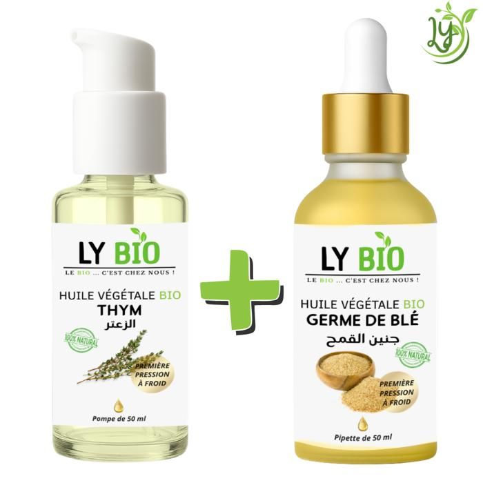 LYBIO PACK HUILE THYM 50ML - POMPE + HUILE GERME DE BLE 50ML - PIPETTE