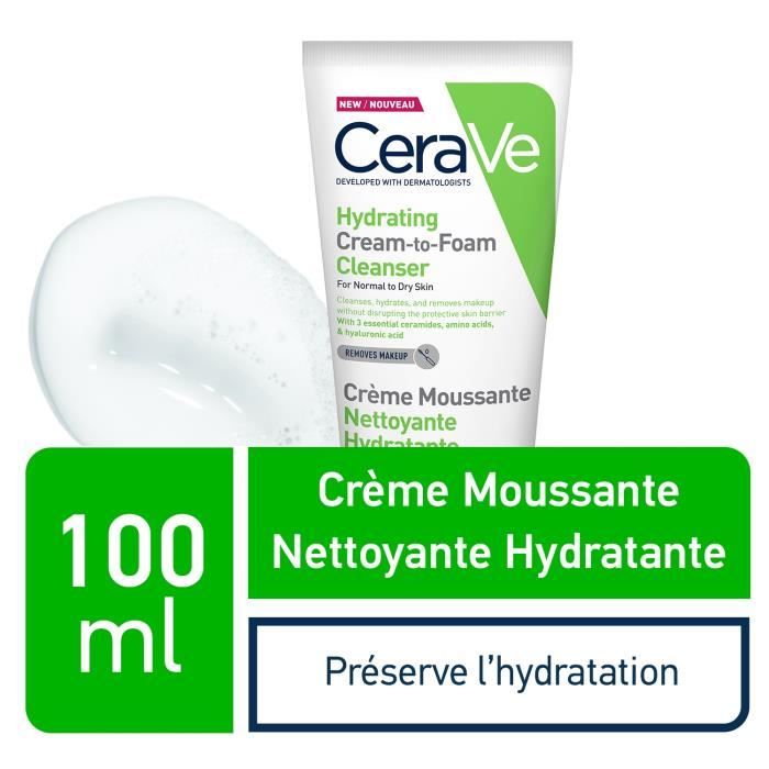cerave creme moussante nettoyante hydratante peau normale à seche 100ml