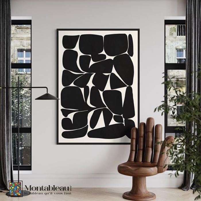 Affiche - Bauhaus - Motif géométrique noir - 100cm x 65cm - Impression sur toile avec cadre noir