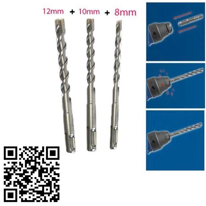 Ensemble de forets béton 8, 10, 12 mm pour perceuse électrique, longueur 160 mm