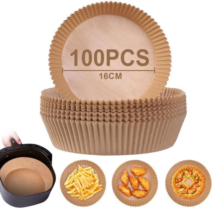Papier Cuisson pour Air Fryer - Food-Grade - 100 Pièces - 16 cm Rond - Antiadhésif - BPA Gratuit