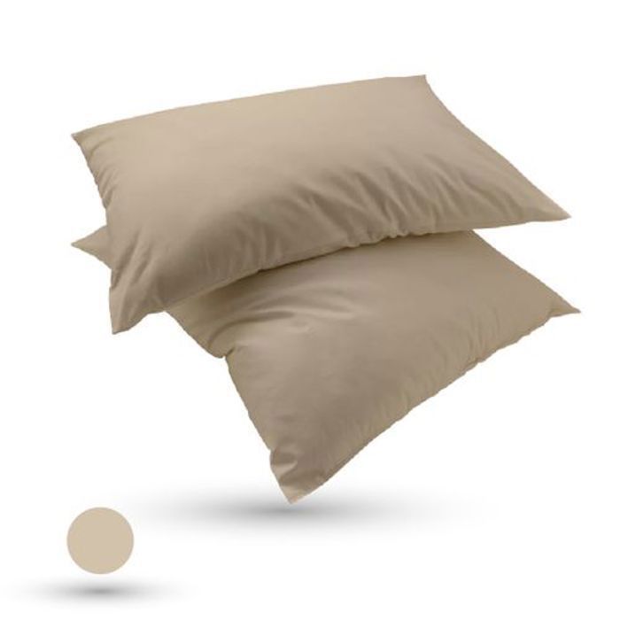Taies d'oreiller - DWIRTY - Uni Beige Sable - 50x70cm - Doux - Antiallergique