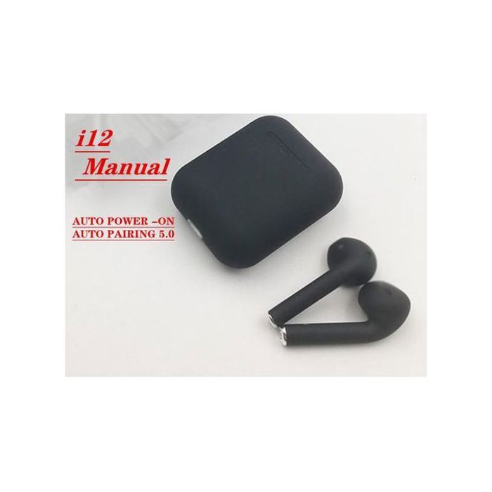 TWS I12 Écouteurs Bluetooth sans fil - Noir - Commandes tactiles, appariement automatique, appels binauraux