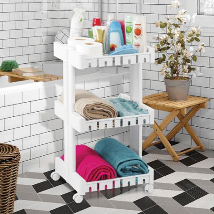 Etagère de Salle de Bain - Saga - Carrée - 3 Niveaux - Plastique - 39,5x35x73CM