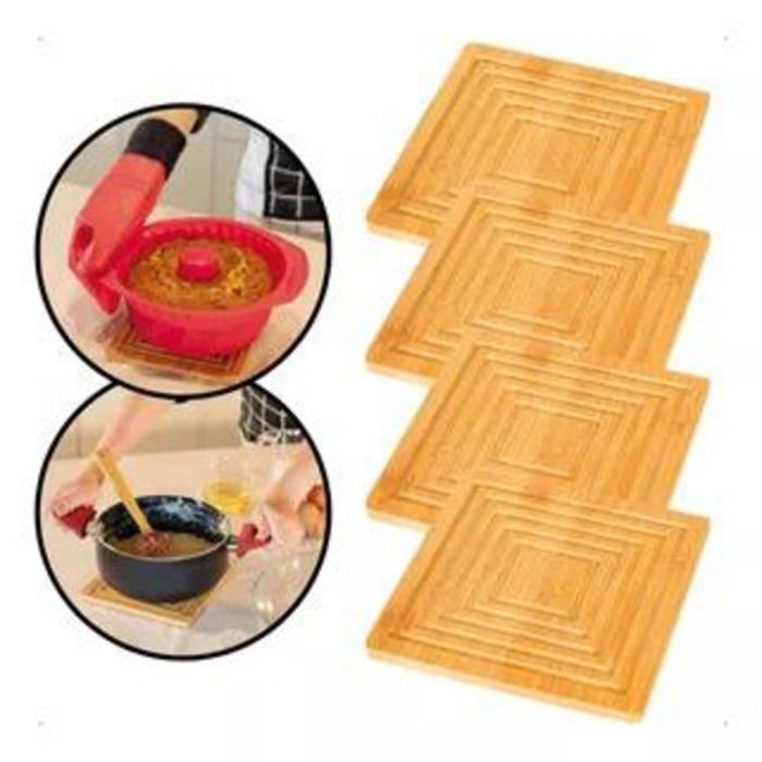 Dessous de plat en bambou organique pour cuisine, table à manger, table de jardin (carré 20 x 20 x 1 cm)