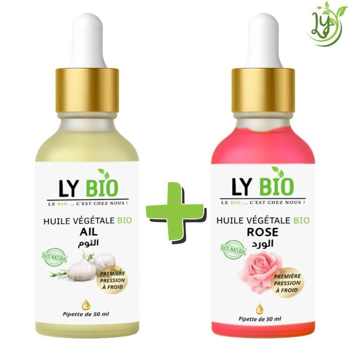 Pack d'huiles - LYBIO - Huile d'ail bio 50ml - Huile de rose bio 50ml - Hydratant - Mixte