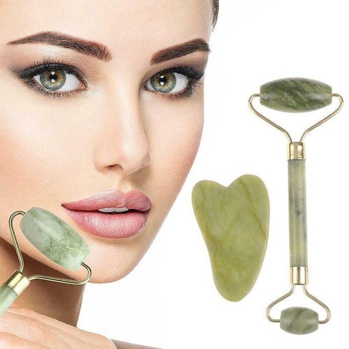 Jade Rouleau massage visage, jade roller facial naturel, masseur pour les yeux,