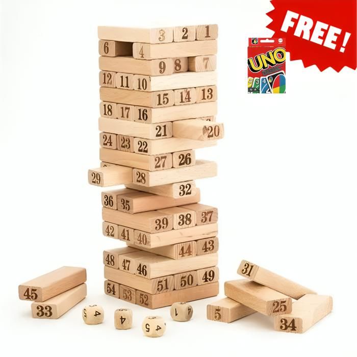 Jeu de construction de 54 blocs + Jeu de Carte Uno Gratuit