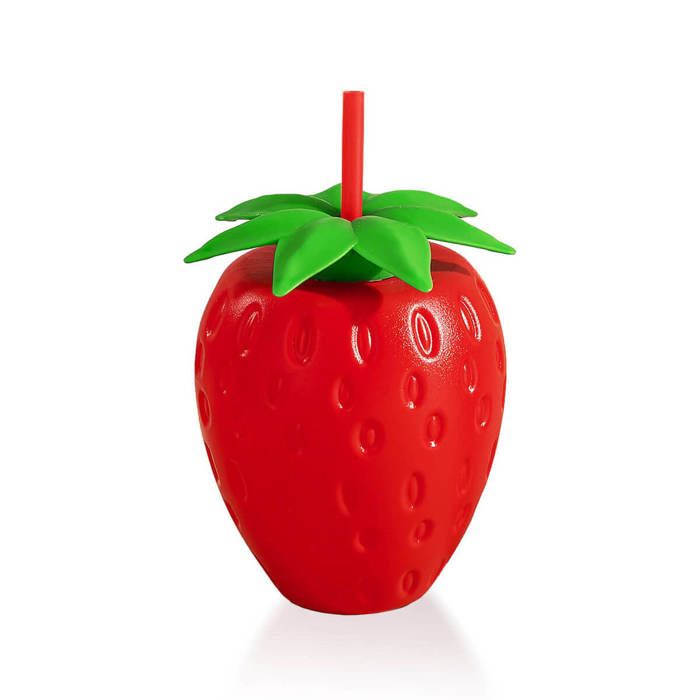 Bouteille d'eau - Fraise - Rouge - Paille intégrée - Enfant