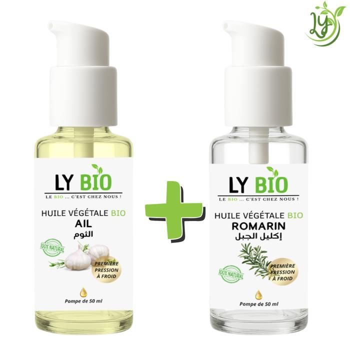 Pack d'Huiles - LYBIO - Huile Ail 50ml - Huile Romarin 50ml - Nourrissant - Bio