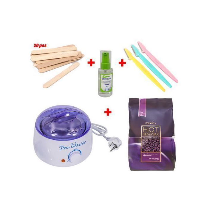 Pro Wax pack Machine +cire 1kg +  20 spatules + Huile de glycérine + 3pcs rasoir