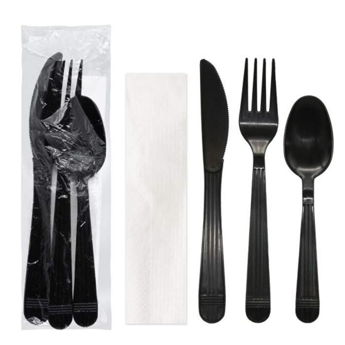 Pack de Kit couverts noir ( cuillère-fourchette couteau+serviette )