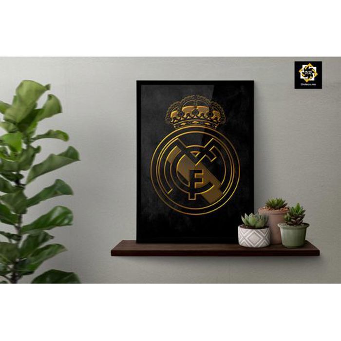 Tableau mural décoratif - FC Real Madrid - Cadre noir - Verre transparent - Style classique - Abstrait