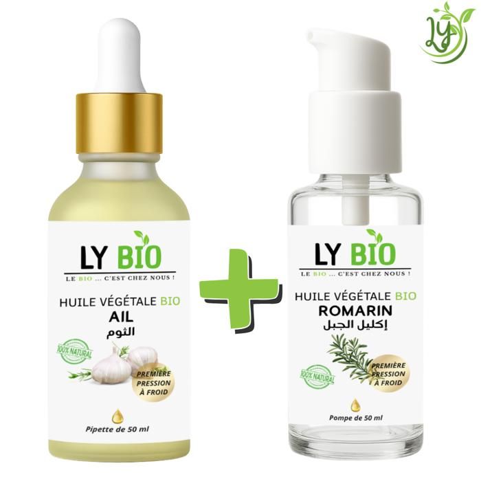 Pack d'huiles essentielles - LYBIO - Huile d'ail bio 50ml - Huile de romarin bio 50ml - Nourrissant - Mixte