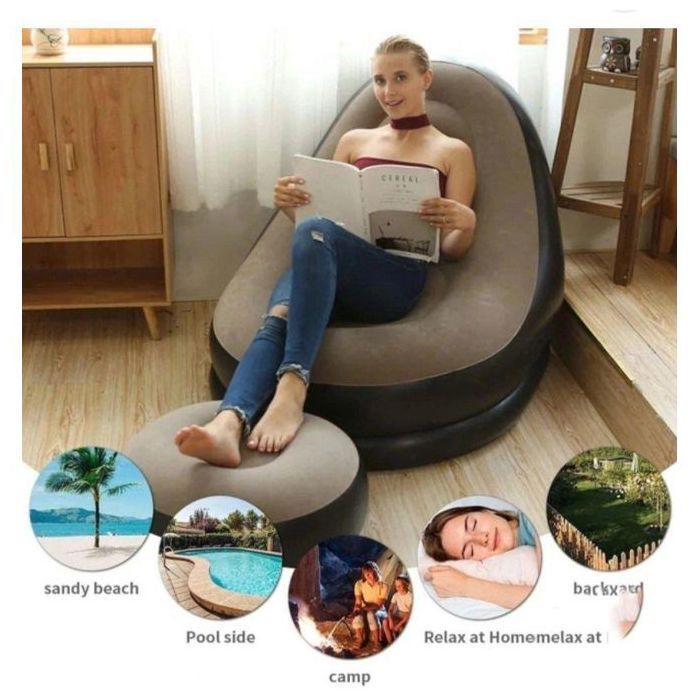 Chaise Longue Gonflable Portable avec Pouf - Canapé Pliable pour Salon, Jardin, Camping et Extérieur