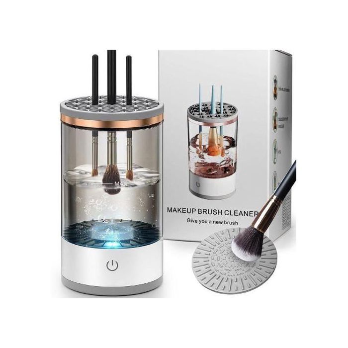 Nettoyeur de pinceaux de maquillage électrique 2 en 1 avec support de séchage des pinceaux, alimenté par USB, rotatif automatique