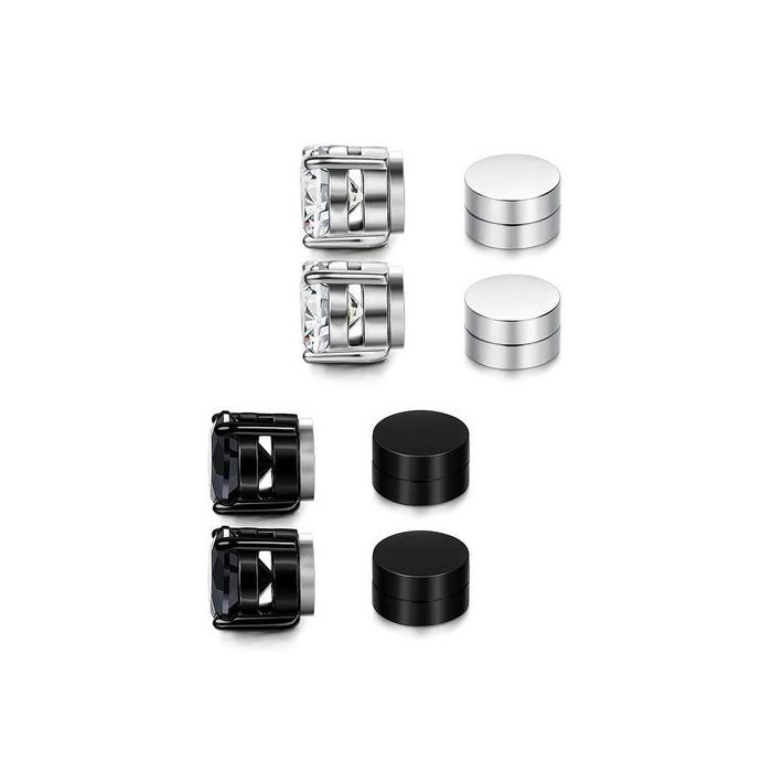Boucles d'oreilles - Non spécifié - Pack de 4 - Magnétiques - Cristal - Acier inoxydable