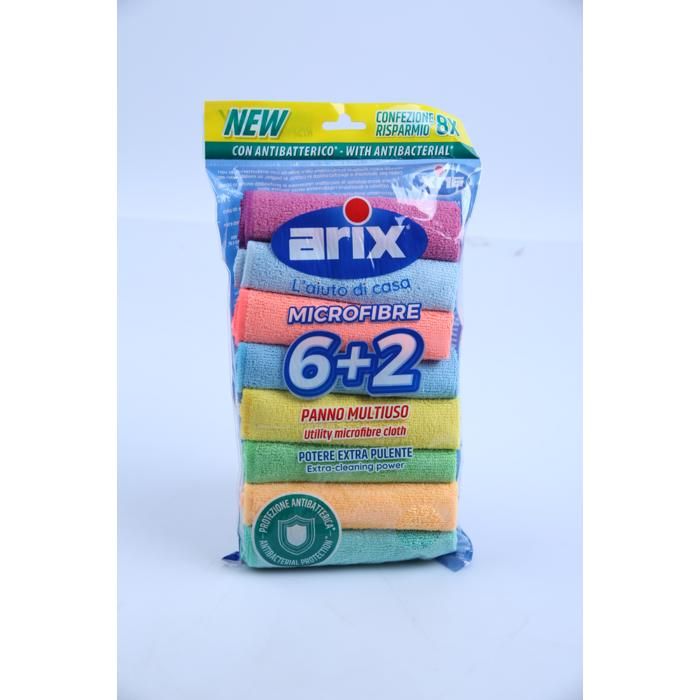 Arix Chiffon Microfibre Assortiment Couleurs Pack 6+2 Antibactérien