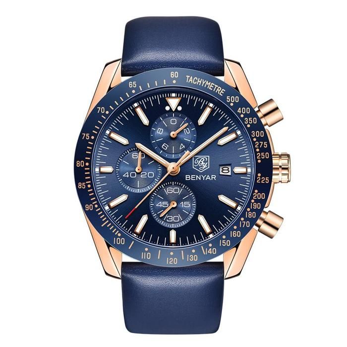 Montre Homme - BENYAR - BY-5140M - Cuir - Acier inoxydable - Résistante à l'eau