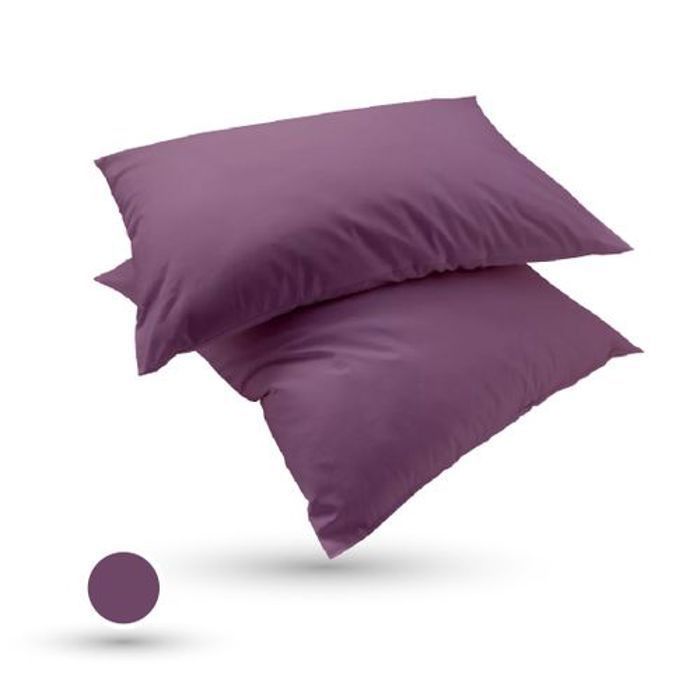2 Taies D'oreiller Uni Violet 50x70cm - Antiallergique & Doux