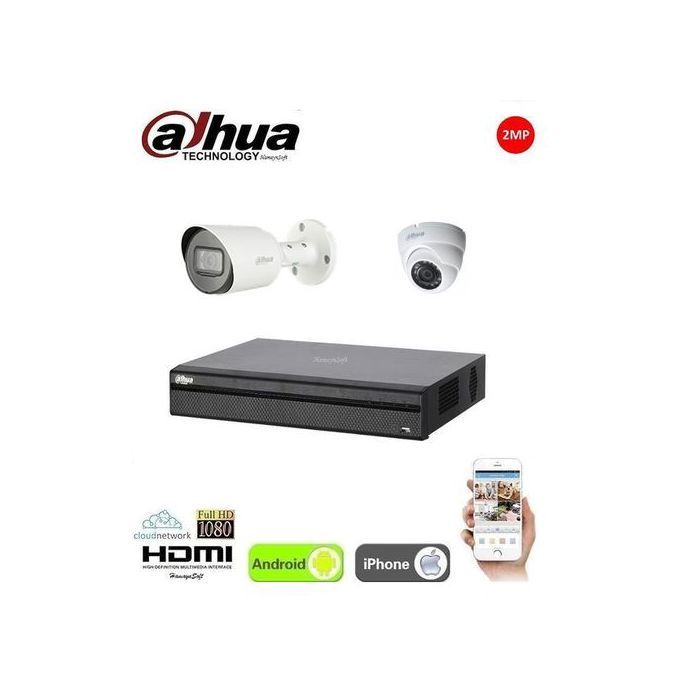 Dahua Pack 2 Caméras HDCVI 2Mp Dahua & DVR Hybrid 1080p 4 ports