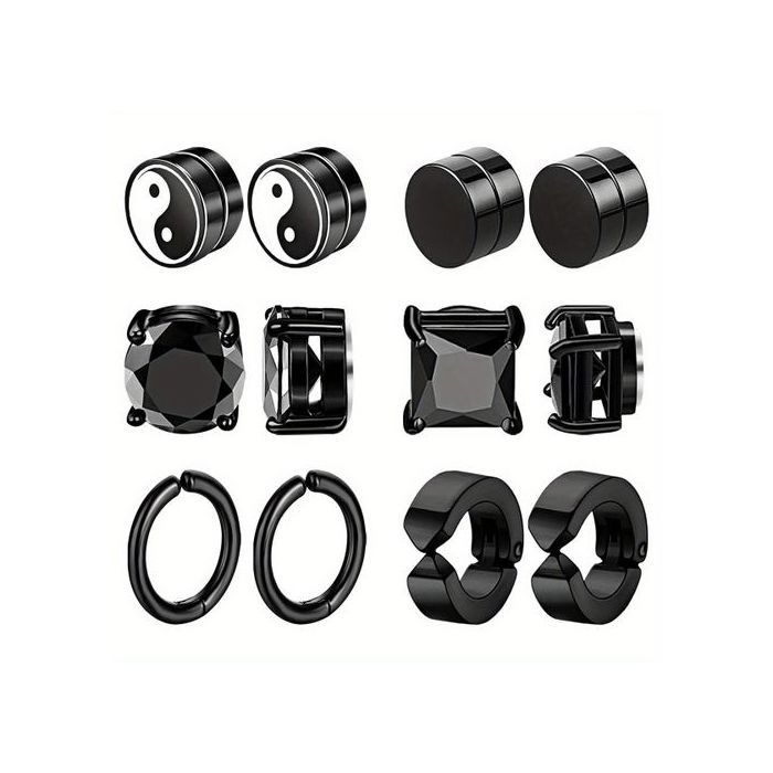 Boucles d'oreilles - Noname - Magnétiques - Cristal - Acier inoxydable - Noir