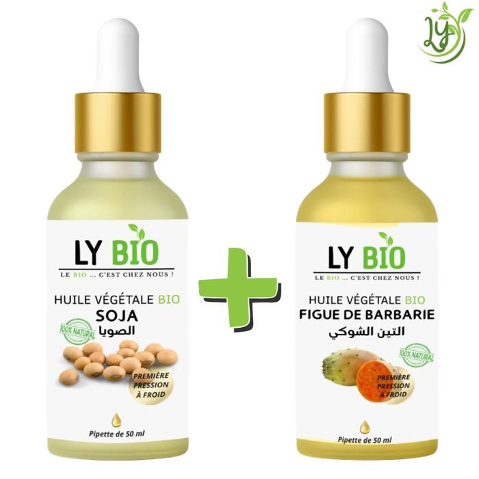 LYBIO PACK HUILE SOJA 50ML - PIPETTE + HUILE FIGUE DE BARBARIE 50ML - PIPETTE