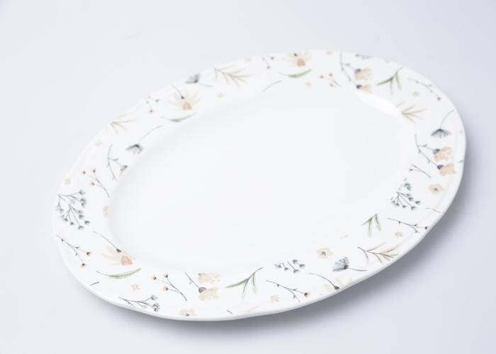 Assiette Plate - Ovale - Porcelaine - Rebord Fleurs - 30 cm