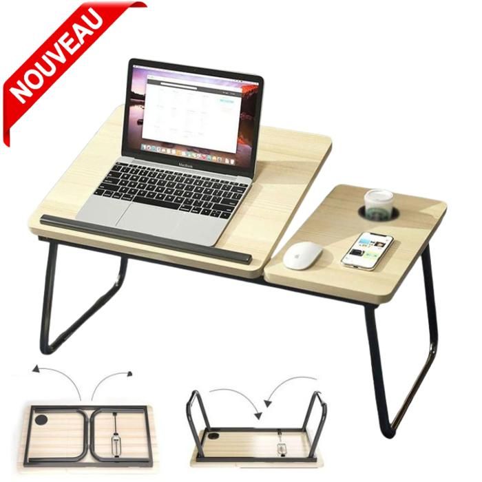 Table Pliable pour ordinateur ajustable avec porte-gobelet, inclinaison à 5 niveaux