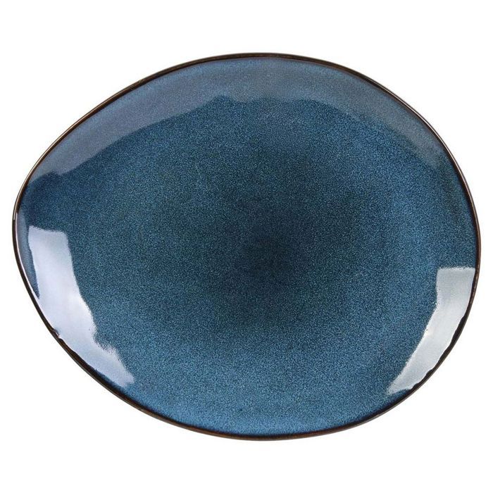 Assiette en grès bleu Au grès du temps 22 x 18 x 2 cm