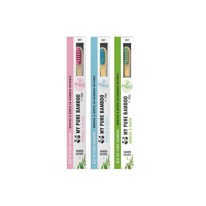 Brosse à dents - DENTISMILE - Bambou Naturel - Poils Souples - Infusée au Charbon - Vegan