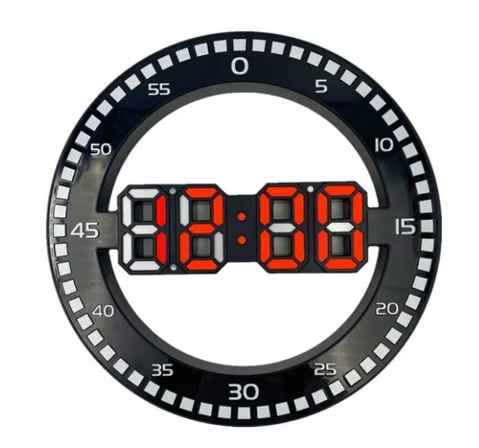 Horloge électronique LED ronde DS-3668L avec réveil et thermomètre (éclairage rouge)