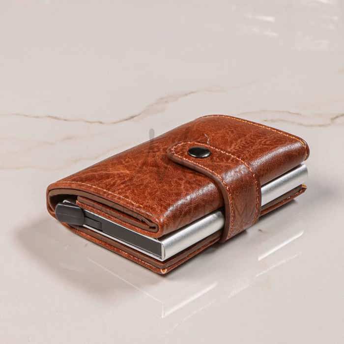 Portefeuille - Portatif - Marron - Cuir véritable - Souple - Fermoir porte-monnaie
