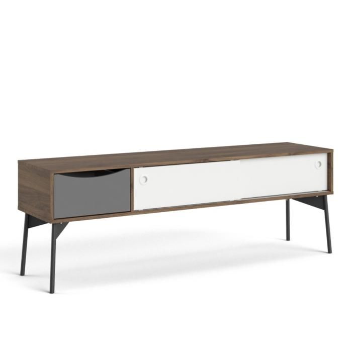 Meuble TV - FUR - COLISE - Marron - Mat - 2 Tiroirs + 1 Tiroir Blanc/Gris
