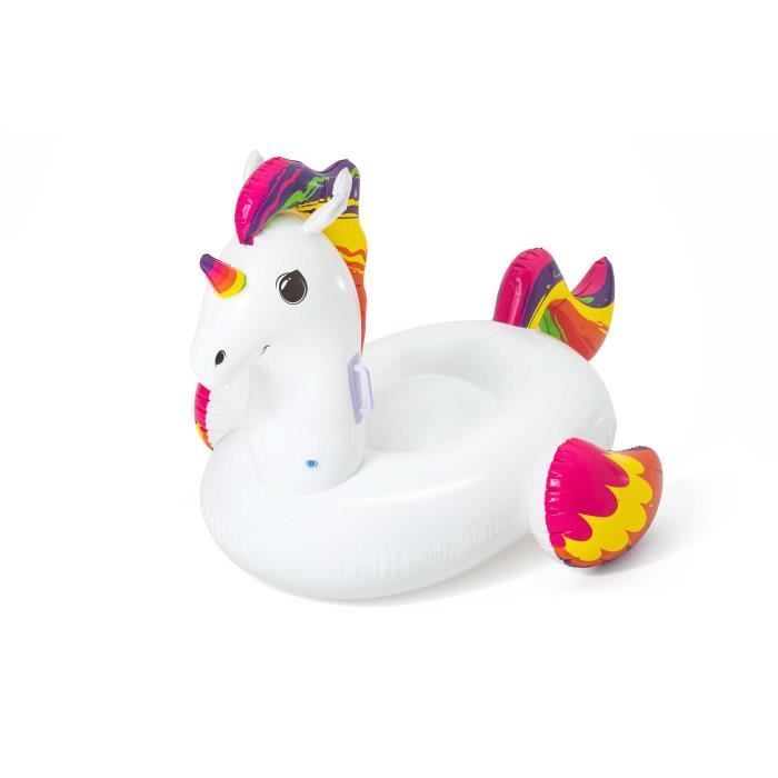 Bouée XXL chevauchable Licorne - BESTWAY - Soupapes de sécurité - Poignées robustes - Patch de réparation inclus