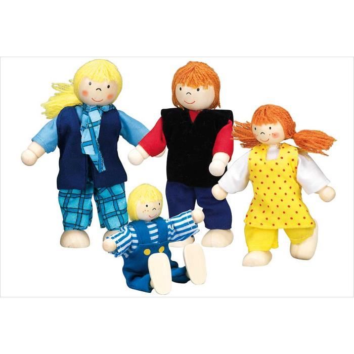 Poupées articulées - Goki - Famille moderne - 4 poupées en bois - 10 à 12 cm - Mixte